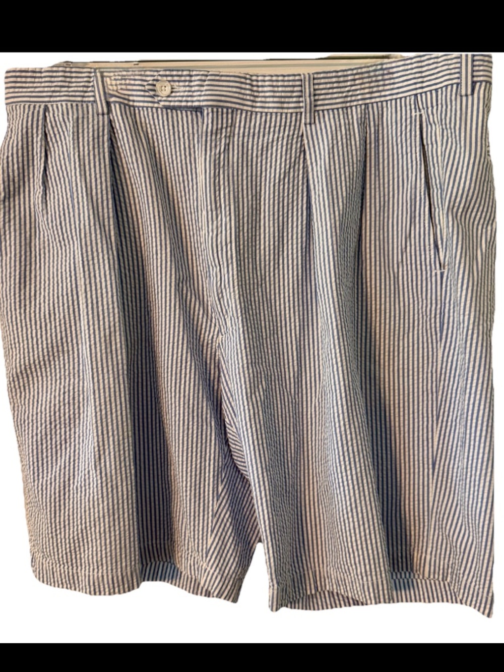 Peter Millar Seersucker Shorts Mens Sz 40 Blue Striped Pleated Front 9.5” Inseam